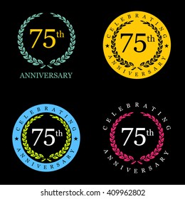 Set of Anniversary Badges Flat color laurel wreath. Vector illustration