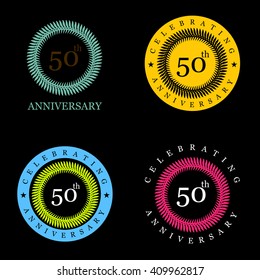 Set of Anniversary Badges Flat color laurel wreath. Vector illustration