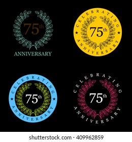 Set of Anniversary Badges Flat color laurel wreath. Vector illustration