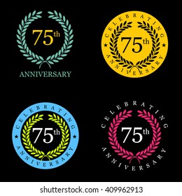 Set of Anniversary Badges Flat color laurel wreath. Vector illustration