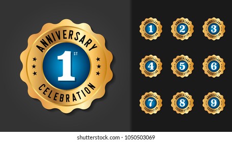 Set of anniversary badges. Golden anniversary celebration emblem design for booklet, leaflet, magazine, brochure poster, web, invitation or greeting card. Vector illustration