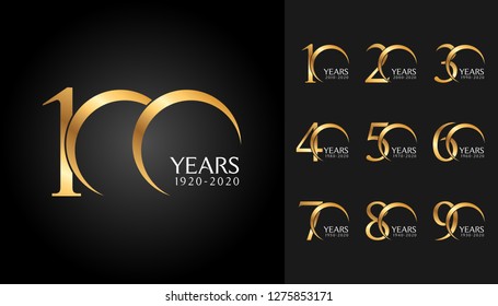 Set of anniversary badges. Golden anniversary celebration emblem design for company profile, booklet, leaflet, magazine, brochure poster, web, invitation or greeting card. Vector illustration.