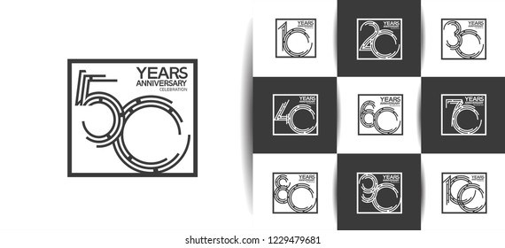 set anniversary black color in square, anniversary design for booklet, leaflet,invitation card, magazine, poster, web, greeting card of celebration event