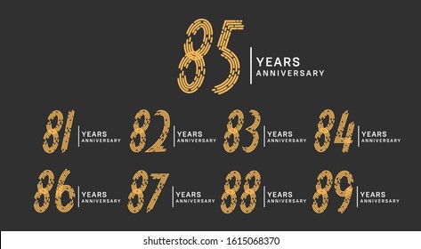 Set anniversary brown color isolated on black background for celebration purpose