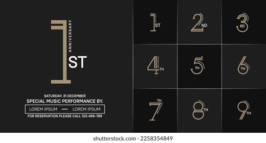 set of anniversary brown and white color with black background for special celebration event