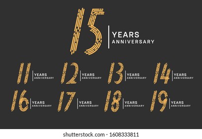 Set anniversary brown yellow color isolated on grey background for celebration moment