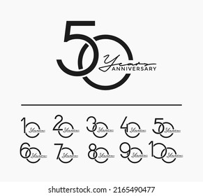 set of anniversary with calligraphy black color on white background for special moment