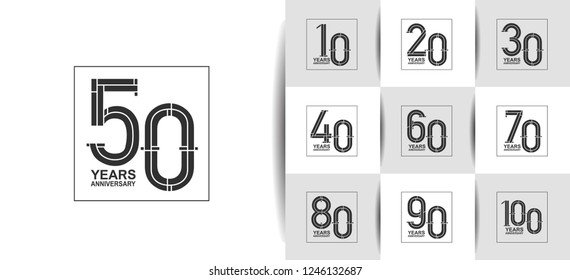 set of anniversary celebration design flat black color on square for celebration moment