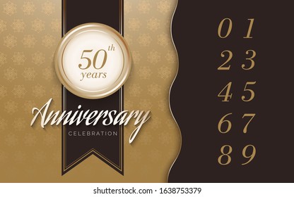 set of anniversary celebration with elegant design on pattern background