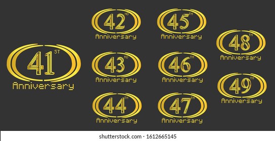 Set of anniversary celebration. Anniversary logo with ring and elegance golden color isolated on black background for celebration purpose