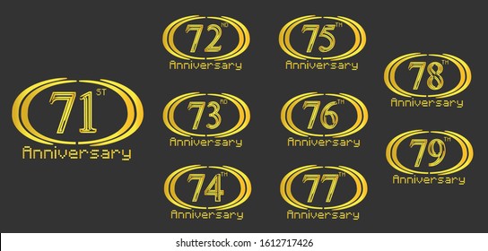 Set of anniversary celebration. Anniversary logo with ring and elegance golden color isolated on black background for celebration purpose