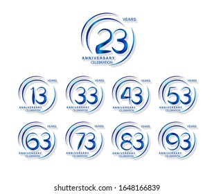 Set of anniversary celebration. Anniversary logo with ring and elegance blue color isolated on white background, vector design for celebration, invitation card, and greeting card