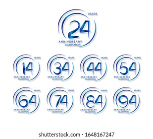 Set of anniversary celebration. Anniversary logo with ring and elegance blue color isolated on white background, vector design for celebration, invitation card, and greeting card