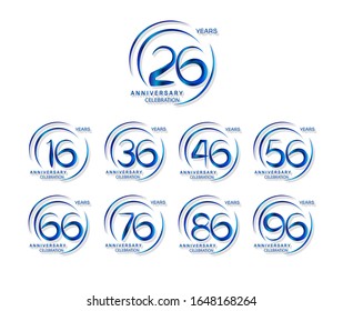 Set of anniversary celebration. Anniversary logo with ring and elegance blue color isolated on white background, vector design for celebration, invitation card, and greeting card