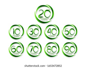 Set of anniversary celebration. Anniversary logo with ring and elegance green color isolated on white background, vector design for celebration, invitation card, and greeting card