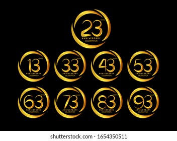 Jubiläumsfeier. Jubiläum-Logo mit Ringfarbe und goldener Farbe einzeln auf schwarzem Hintergrund, für Web, Kreativposter, Broschüre, Flyer, Magazin, Einladungskarte