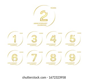 Set of anniversary celebration. Anniversary logo with ring and elegance golden color isolated on white background, vector design for celebration, invitation card, and greeting card