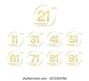 Set of anniversary celebration. Anniversary logo with ring and elegance golden color isolated on white background, vector design for celebration, invitation card, and greeting card