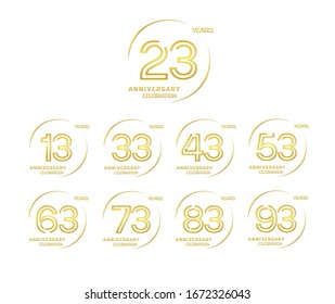Set of anniversary celebration. Anniversary logo with ring and elegance golden color isolated on white background, vector design for celebration, invitation card, and greeting card