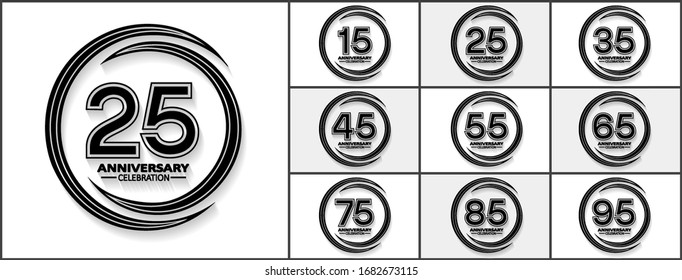 Fiesta de aniversario. Logo del aniversario con color negro y anillo aislado en fondo blanco, diseño vectorial para celebración, tarjeta de invitación y tarjeta de saludo
