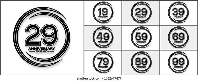 Fiesta de aniversario. Logo del aniversario con color negro y anillo aislado en fondo blanco, diseño vectorial para celebración, tarjeta de invitación y tarjeta de saludo