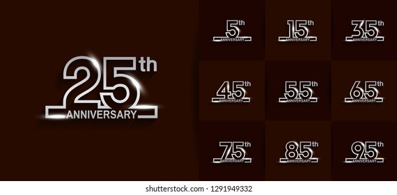 set of anniversary celebration logotype design with glowing silver line style for company event