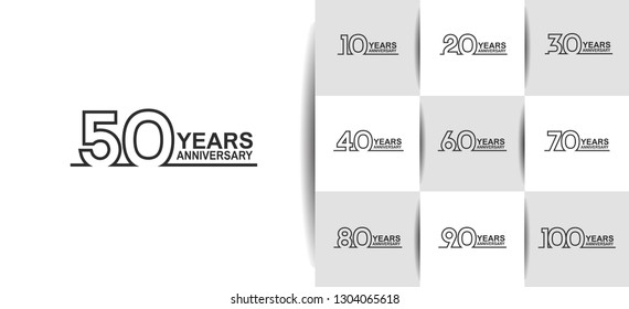 set of anniversary celebration logotype design outline style number black color on white background for celebration purpose