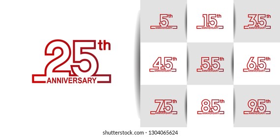 set of anniversary celebration logotype design outline style number red color on white background for celebration purpose