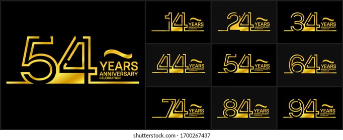 Set of anniversary celebration logotype. Anniversary celebration emblem design with golden color isolated on black background, vector design for celebration, invitation card, and greeting card
