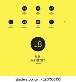 Set Anniversary celebration on yellow background. Vector festive illustration. Birthday or wedding party event decoration