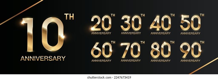 Set of anniversary celebration template design with golden text for anniversary celebration event.