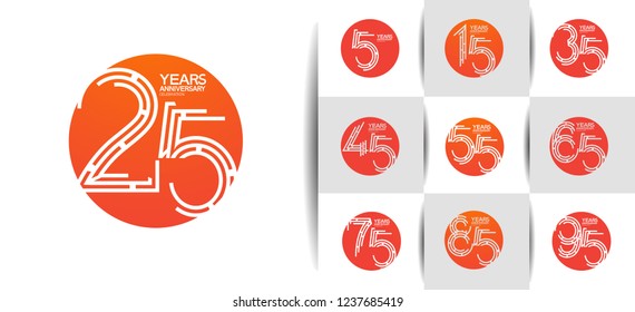 set of anniversary circle logotype orange color for celebration event