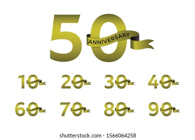 set anniversary circle with ribbon gold color