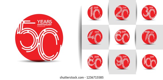 set of anniversary circle style red color for celebration event