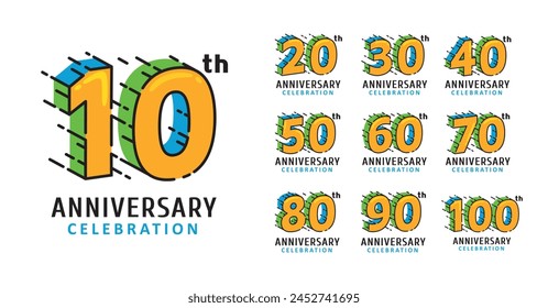 conjunto de diseño de número de color de aniversario
