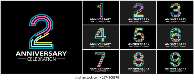 Set of Anniversary Colorful Logo Celebration Isolated on Black Background, Vector Design for Celebration, Invitation Card, and Greeting Card