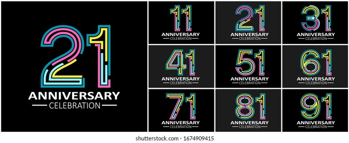 Set of Anniversary Colorful Logo Celebration Isolated on Black Background, Vector Design for Celebration, Invitation Card, and Greeting Card