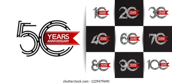 set of anniversary design with big red ribbon for celebration event, anniversary design for booklet, leaflet,invitation card, magazine, poster, web, greeting card