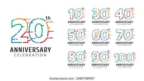 Conjunto de líneas de color de diseño de aniversario número