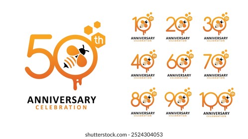 Set of anniversary design honey bee number