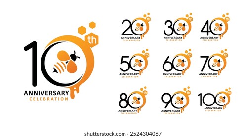 Set of anniversary design honey bee number