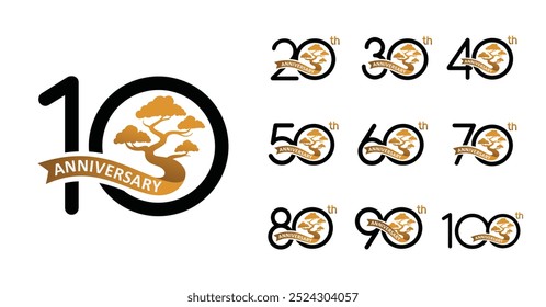 Set of anniversary design modern bonsai tree number