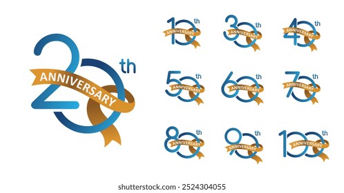 Set of anniversary design modern ribbon number