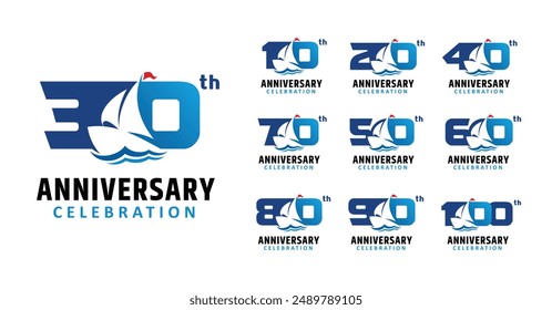 Set of anniversary design modern sail number