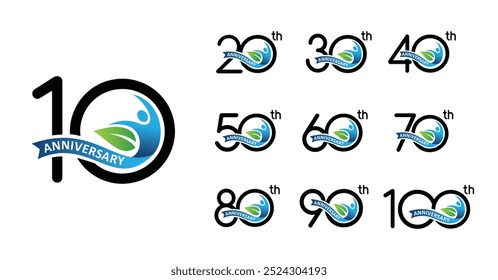 Set of anniversary design people and leaf number