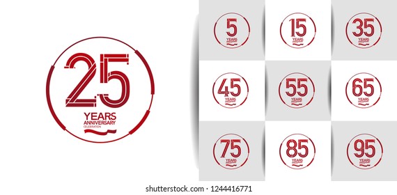 set of anniversary design red color with ring and ribbon for celebration moment