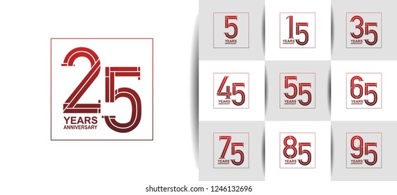 set of anniversary design red on square for company celebration event