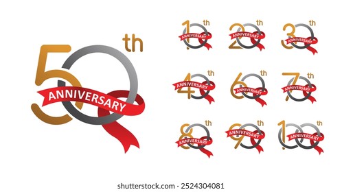 Set of anniversary design ribbon number