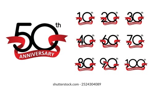 Set of anniversary design simple ribbon number