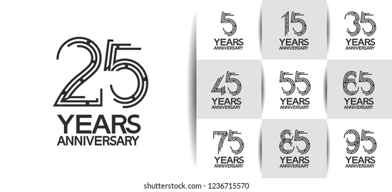 set of anniversary emblems black flat color for celebration
